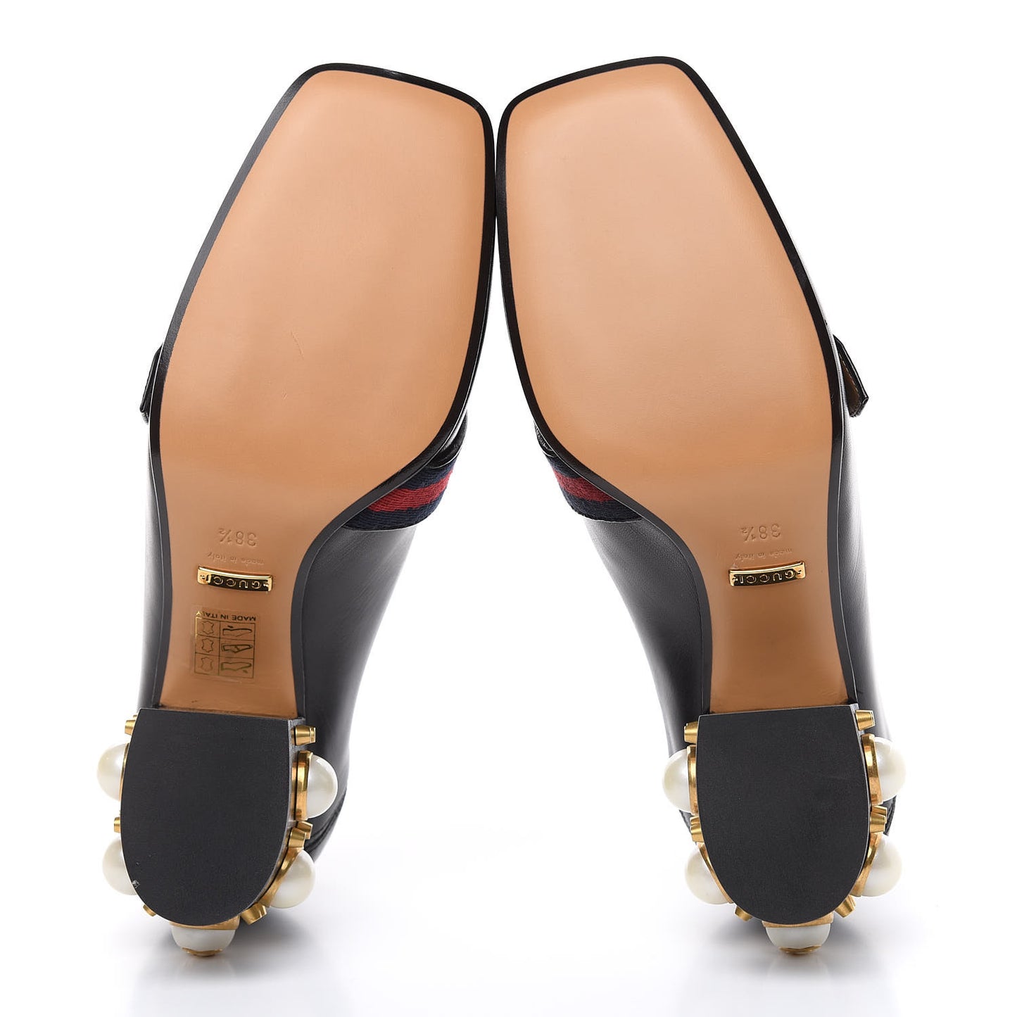 Malaga Kid Web Pearl Embellished Peyton 75mm Loafer Pumps 38.5 Black