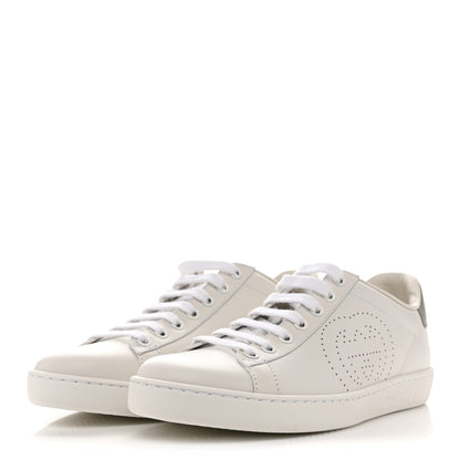 Gucci Calfskin Interlocking G Perforated Womens Ace Sneakers 37.5 White Grey Sky 4 of 10