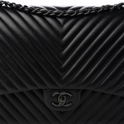 Chanel Lambskin Chevron Quilted Maxi Double Flap So Black 10 of 11