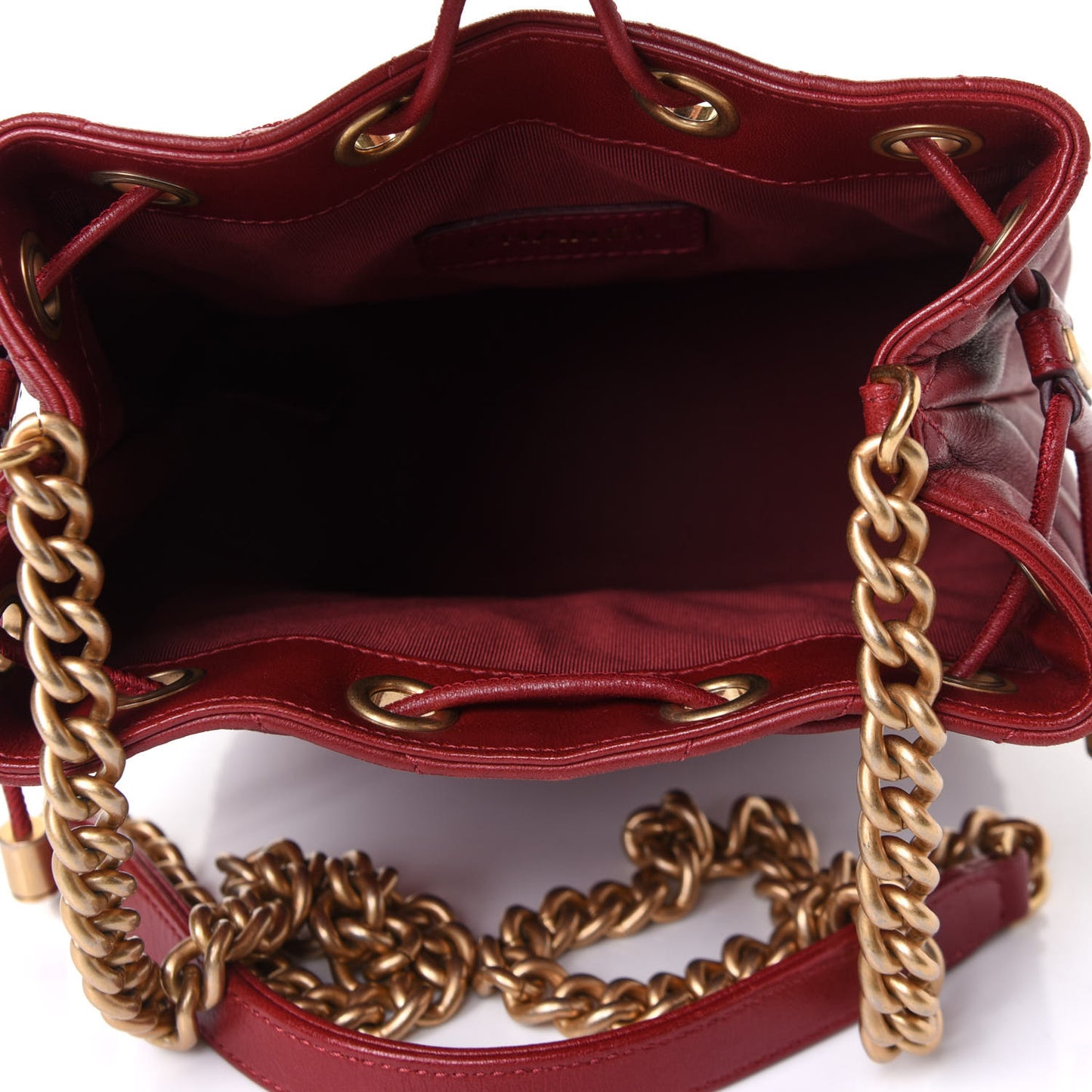 Sheepskin Chevron Quilted Small Drawstring Bag Dark Red