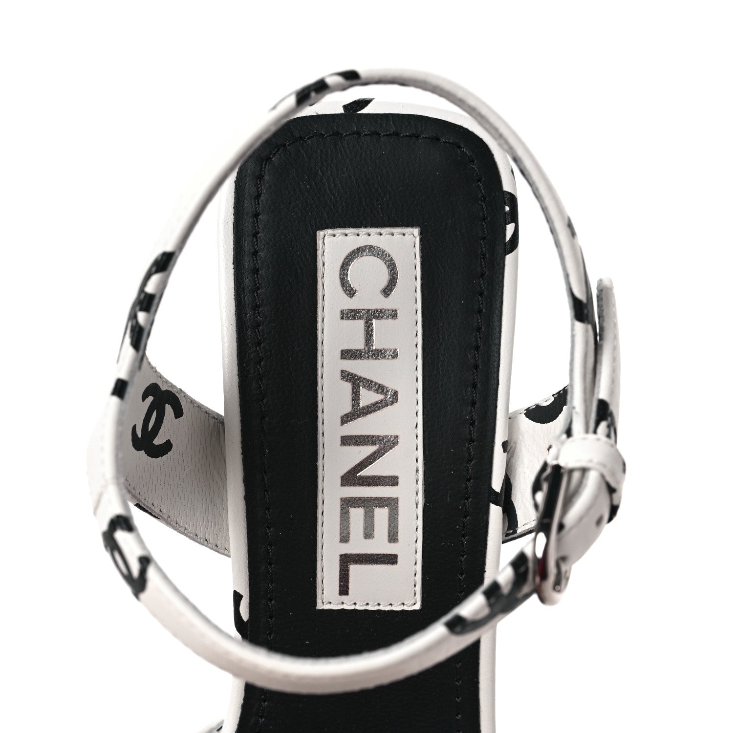 Chanel Printed Lambskin CC Platform Sandals 37 White Black 7 of 8