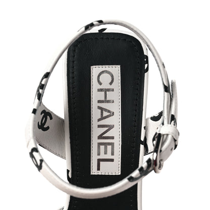 Chanel Printed Lambskin CC Platform Sandals 37 White Black 7 of 8