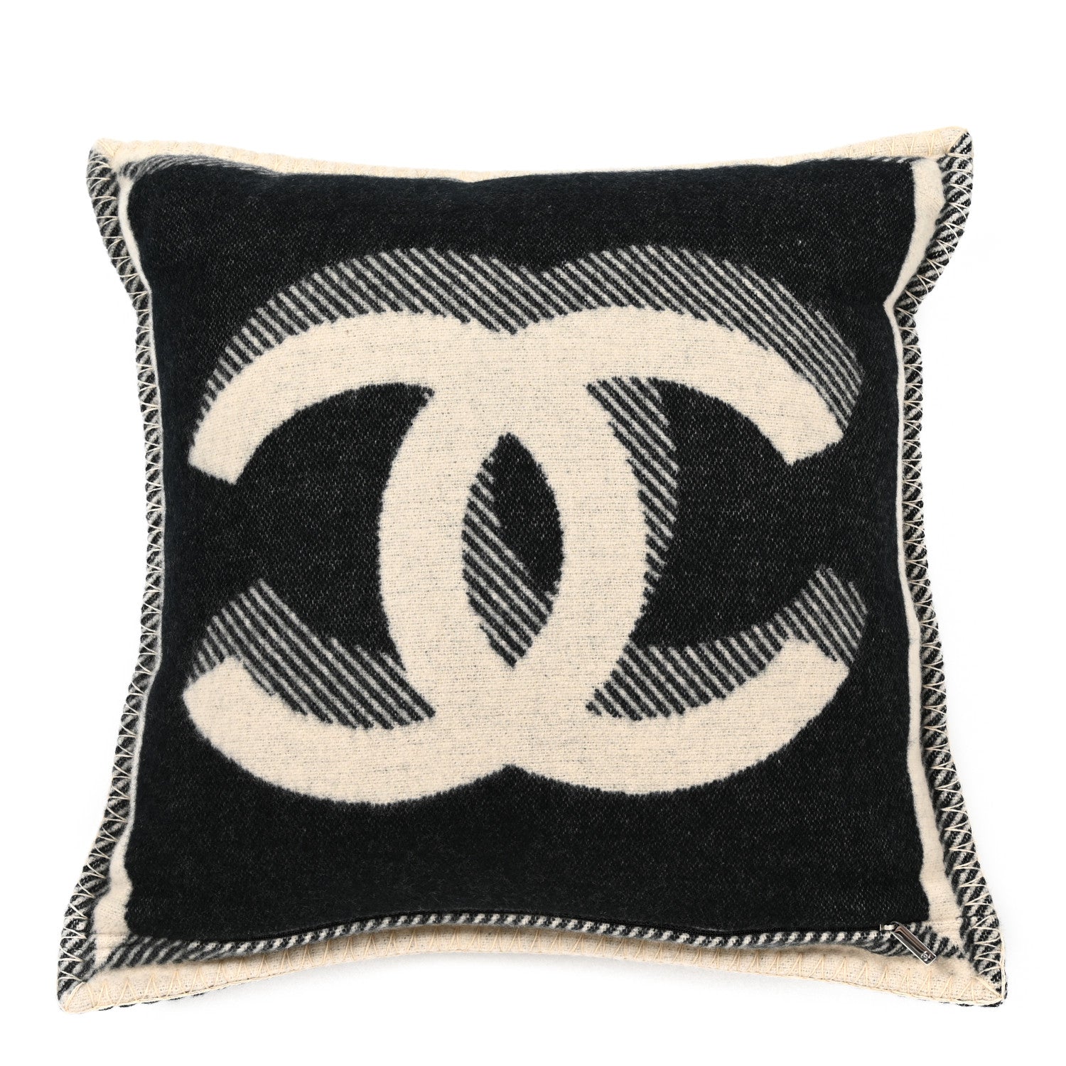 Chanel Merino Wool Cashmere CC Pillow Beige Black 2 of 3