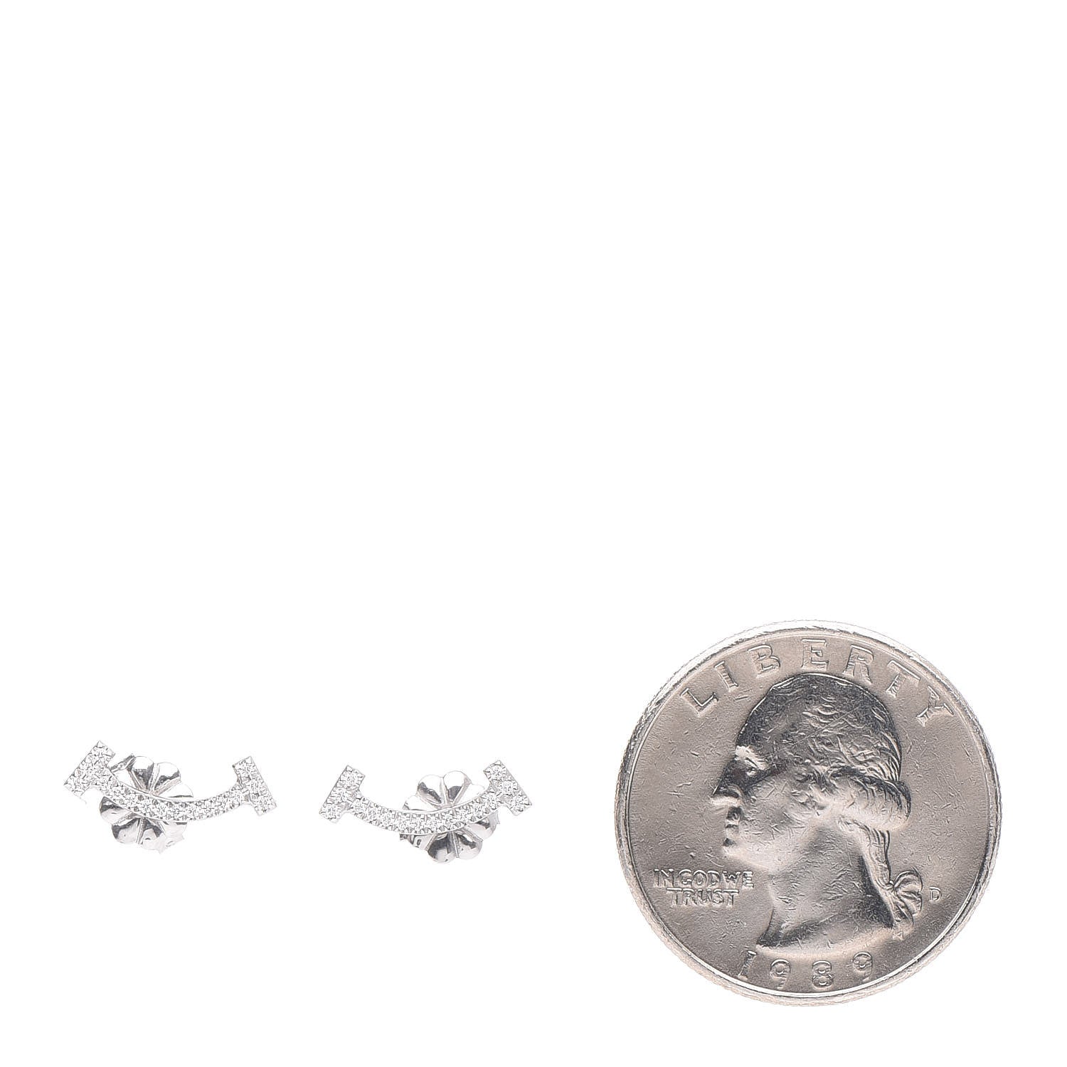 Tiffany 18K White Gold Diamond T Smile Earrings 2 of 5