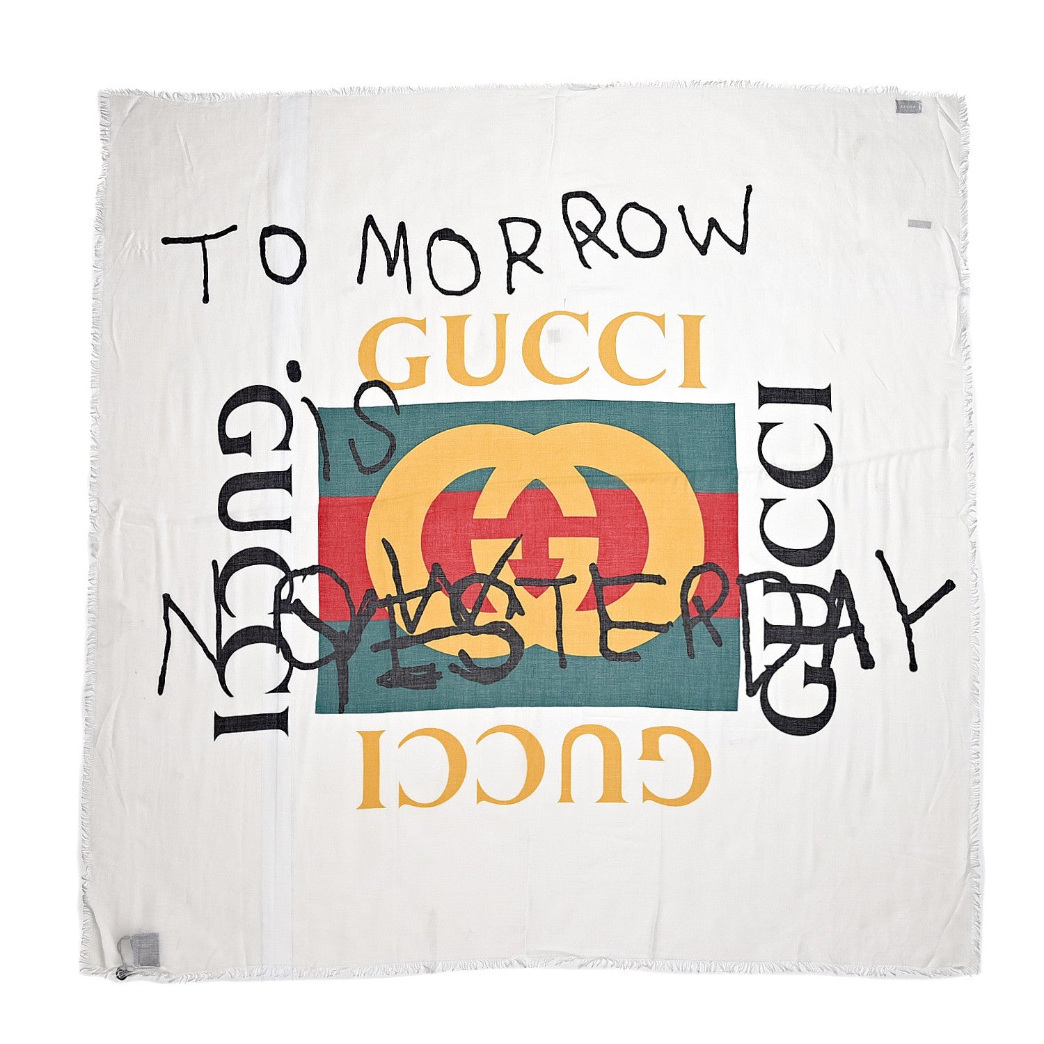 Gucci Modal Silk Coco Capitan Logo Square Scarf White 1 of 4