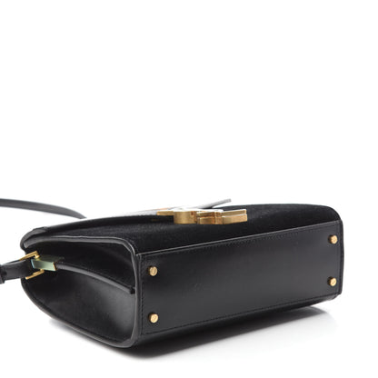 Saint Laurent Suede Leopard Print Mini Classic Monogram Cassandra Top Handle Manto Naturale Black 4 of 10