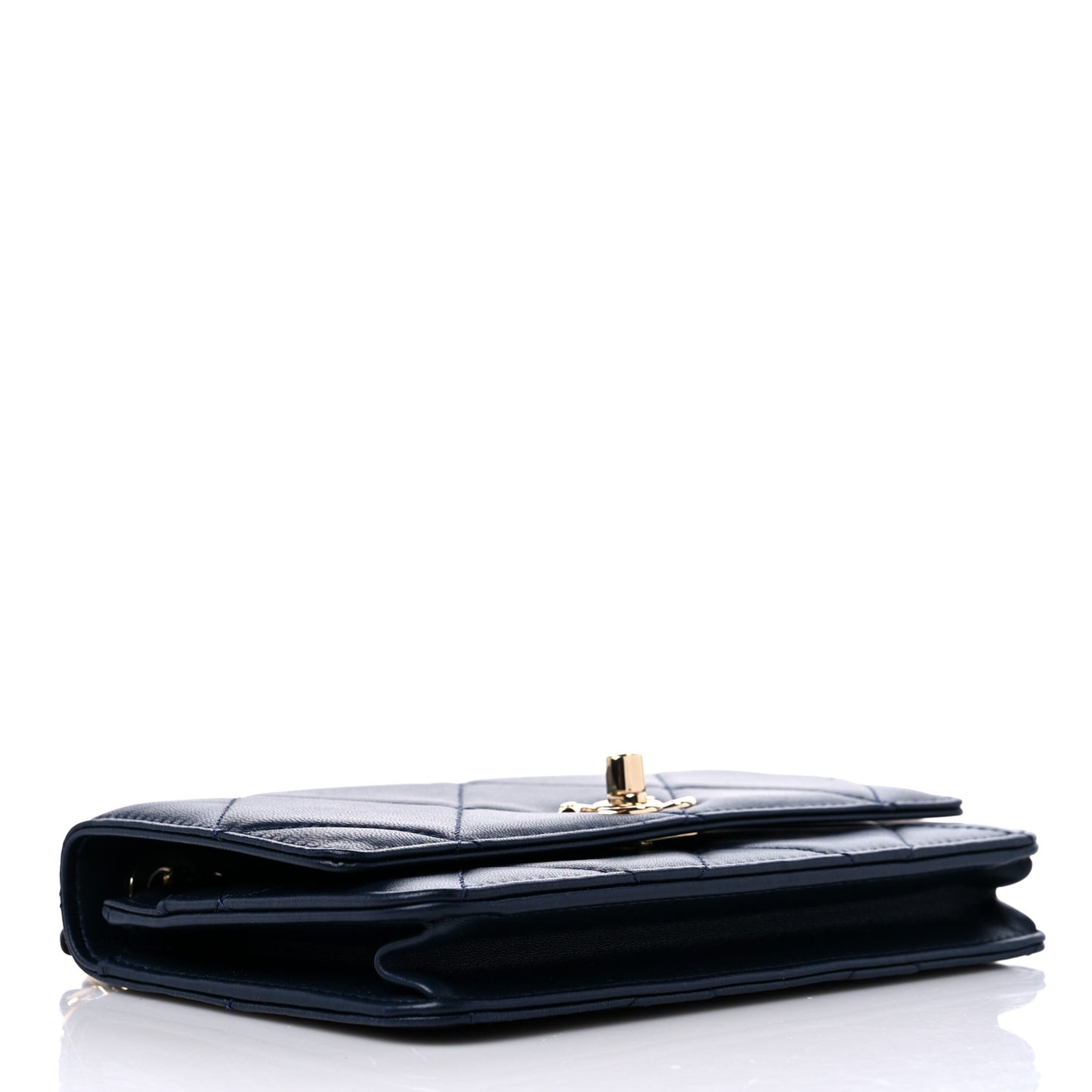 Lambskin Quilted Trendy CC Wallet On Chain WOC Navy