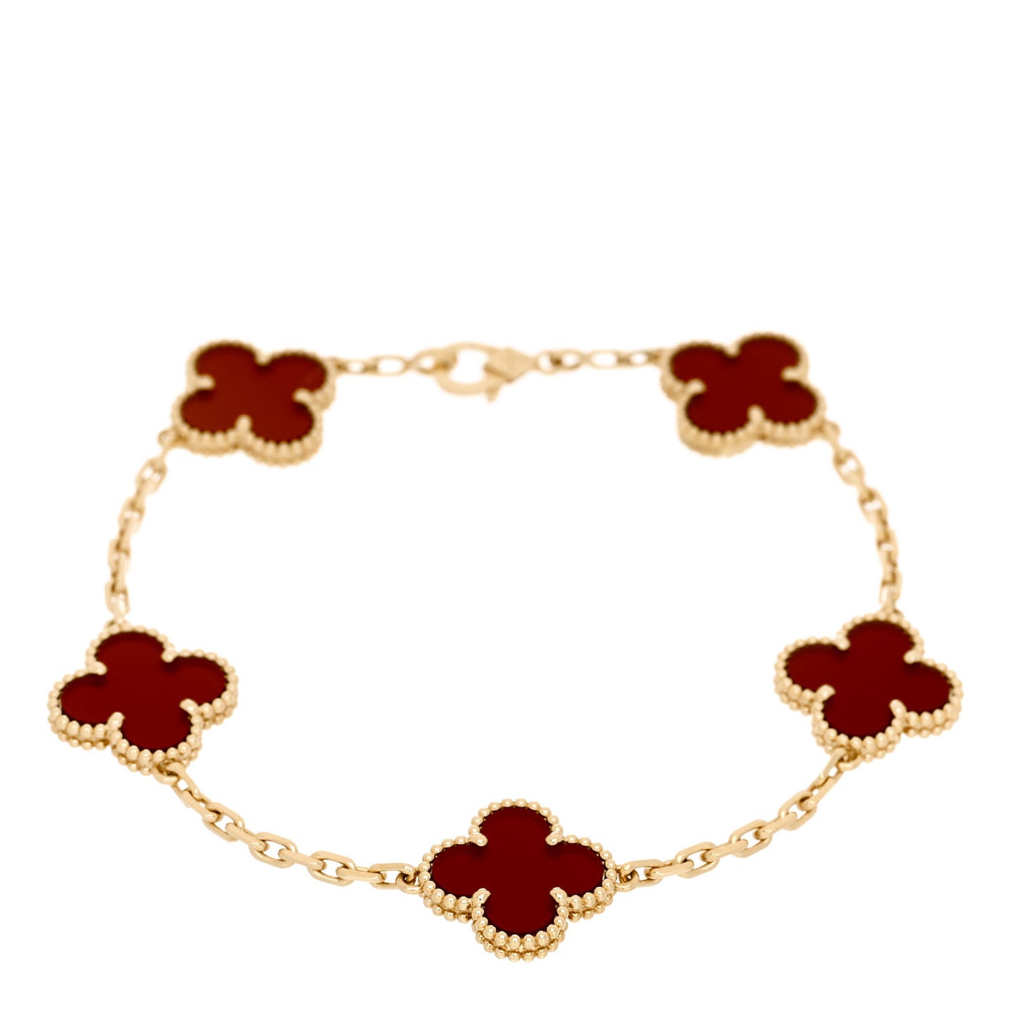 18K Yellow Gold Carnelian 5 Motifs Vintage Alhambra Bracelet