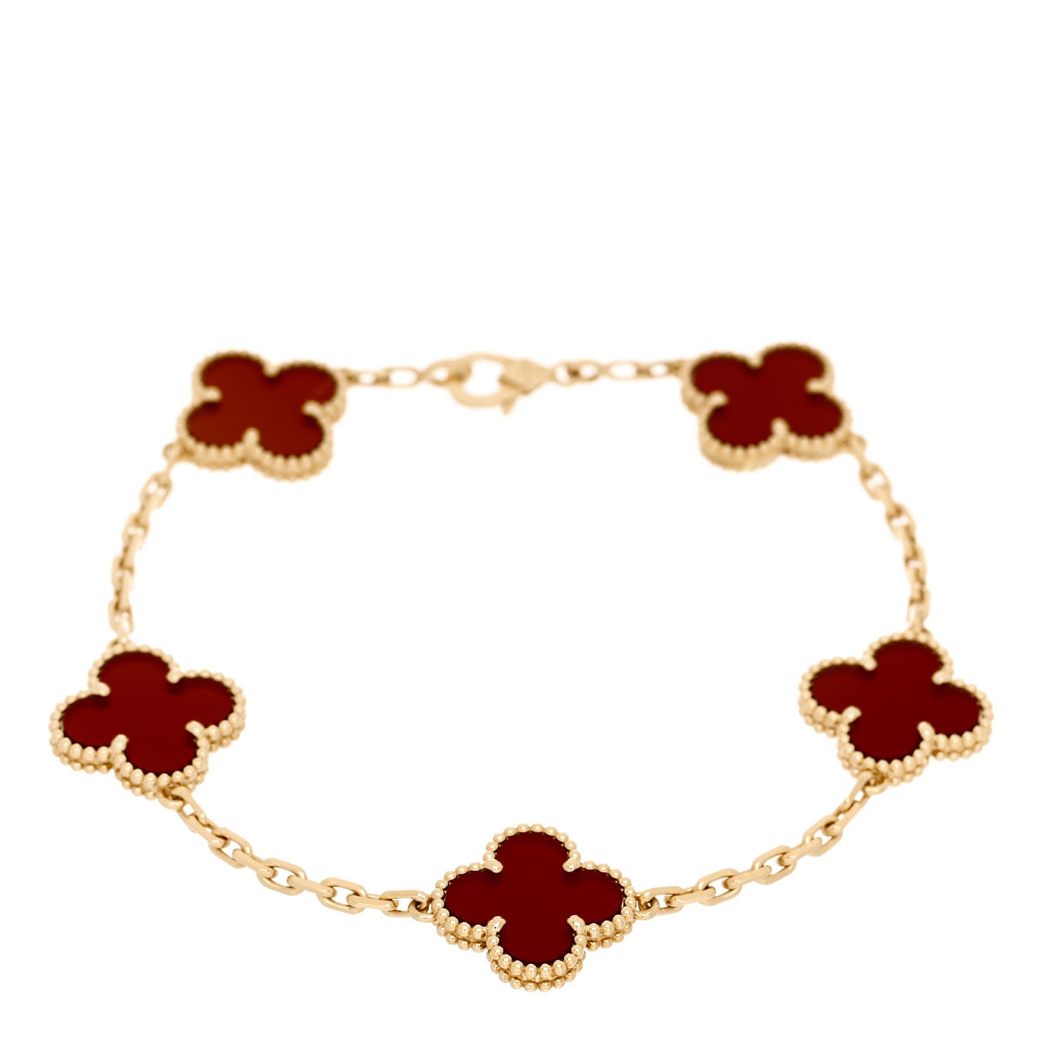 Van Cleef & Arpels 18K Yellow Gold Carnelian 5 Motifs Vintage Alhambra Bracelet 1 of 5