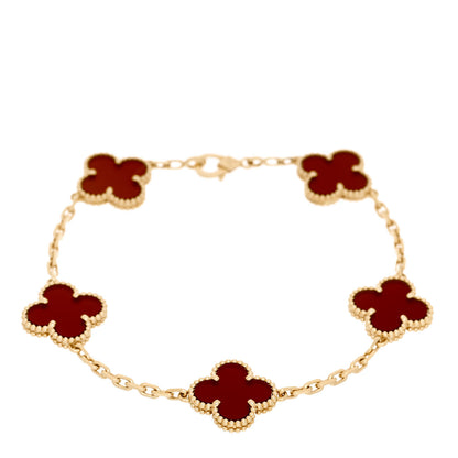 Van Cleef & Arpels 18K Yellow Gold Carnelian 5 Motifs Vintage Alhambra Bracelet 1 of 5