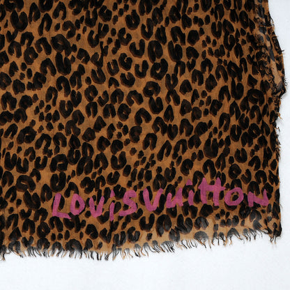 Louis Vuitton Cashmere Silk Leopard Stole Brown 5 of 7