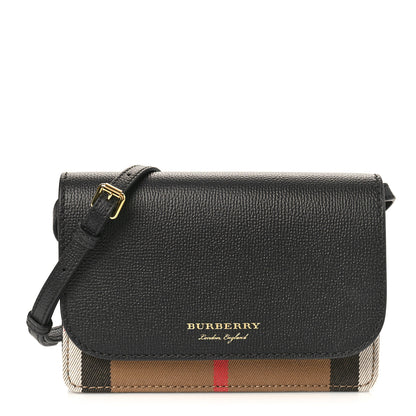 Burberry Grained Calfskin House Check Tartan Mix Hampshire Wallet On Chain Black 1 of 8