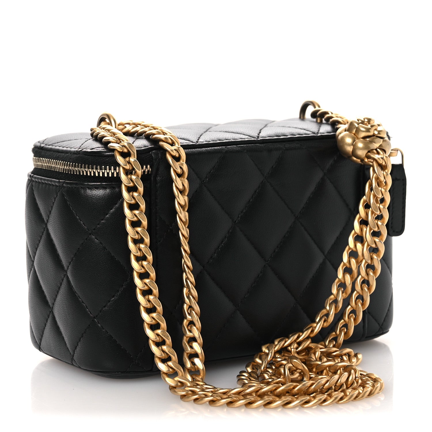 Chanel Lambskin Quilted Camellia Vanity Case Black 3 of 14