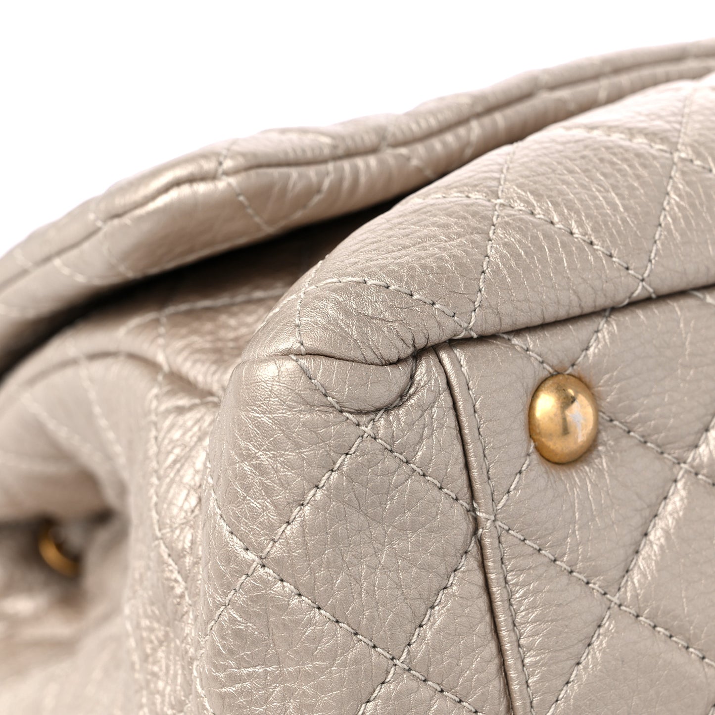 Metallic Calfskin Quilted XXL Travel Flap Bag Gold