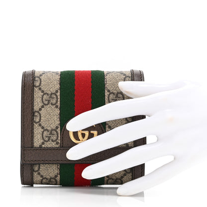 Gucci GG Supreme Monogram Textured Calfskin Web Ophidia Card Case Wallet Beige Ebony New Acero 2 of 9