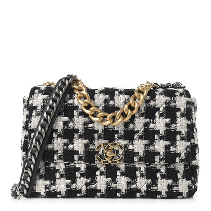 Chanel Tweed Quilted Large Chanel 19 Flap Black Ecru White 1 of 9