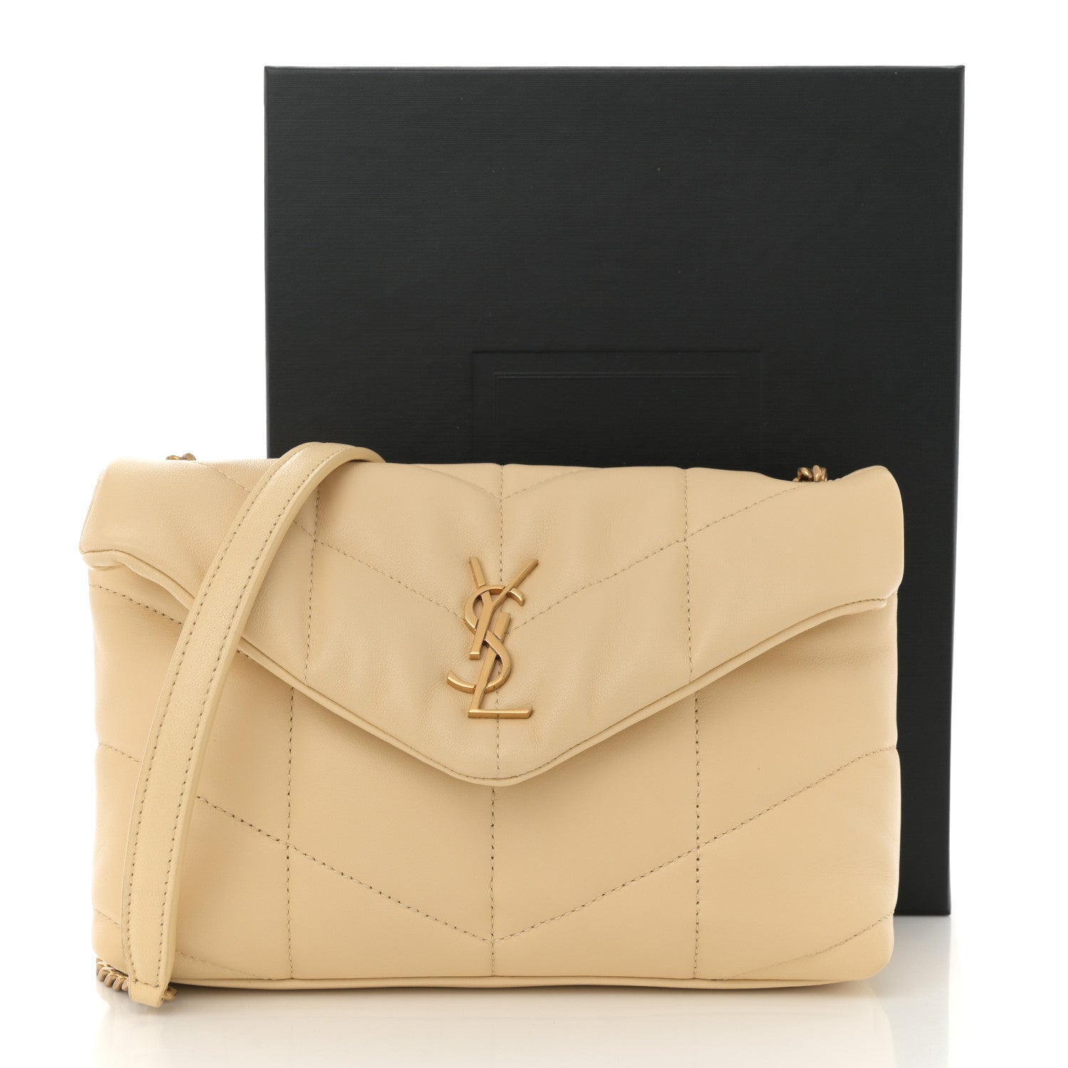 Saint Laurent Lambskin Quilted Toy Loulou Puffer Monogram Chain Satchel  Jaune Pale 11 of 11