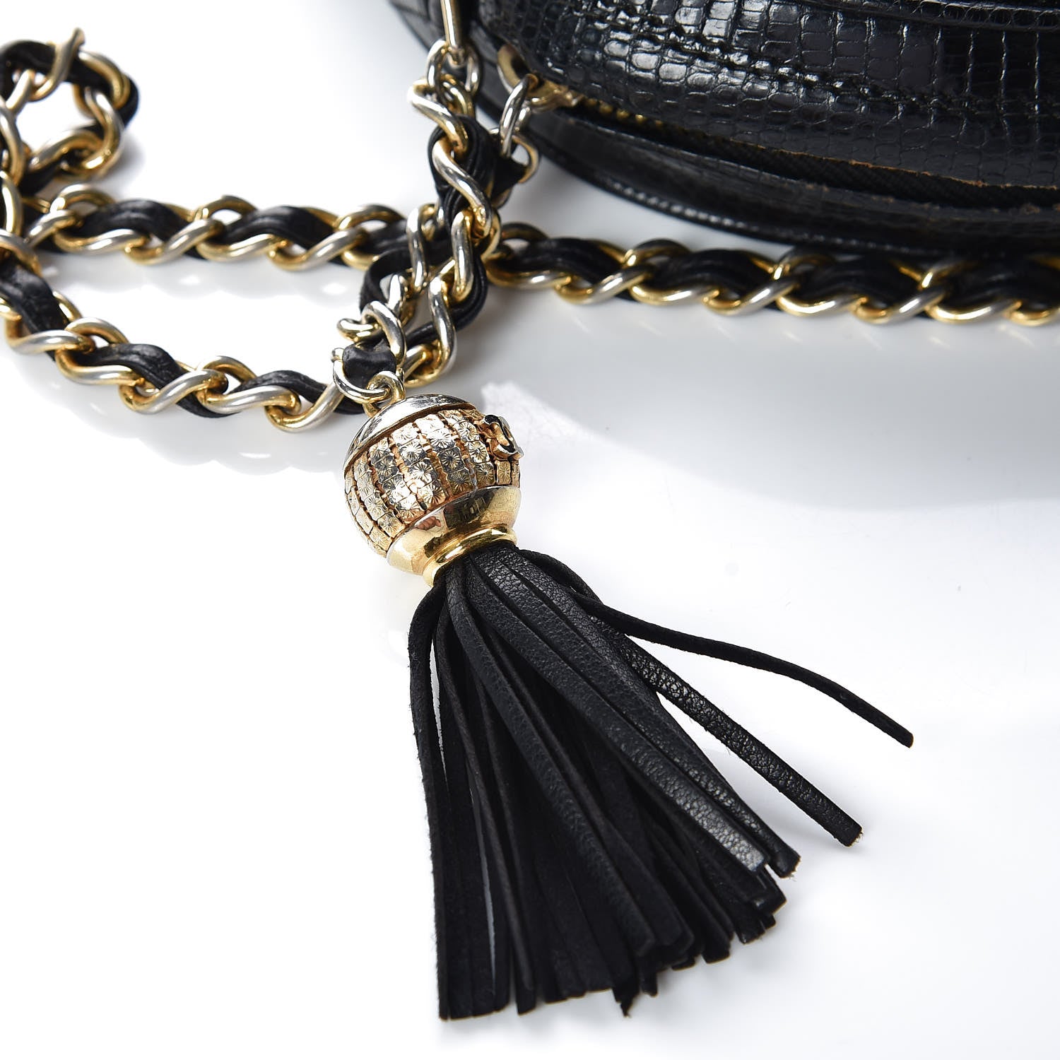 Chanel Lizard Quilted Small Tassel Camera Case Black 15 of 16