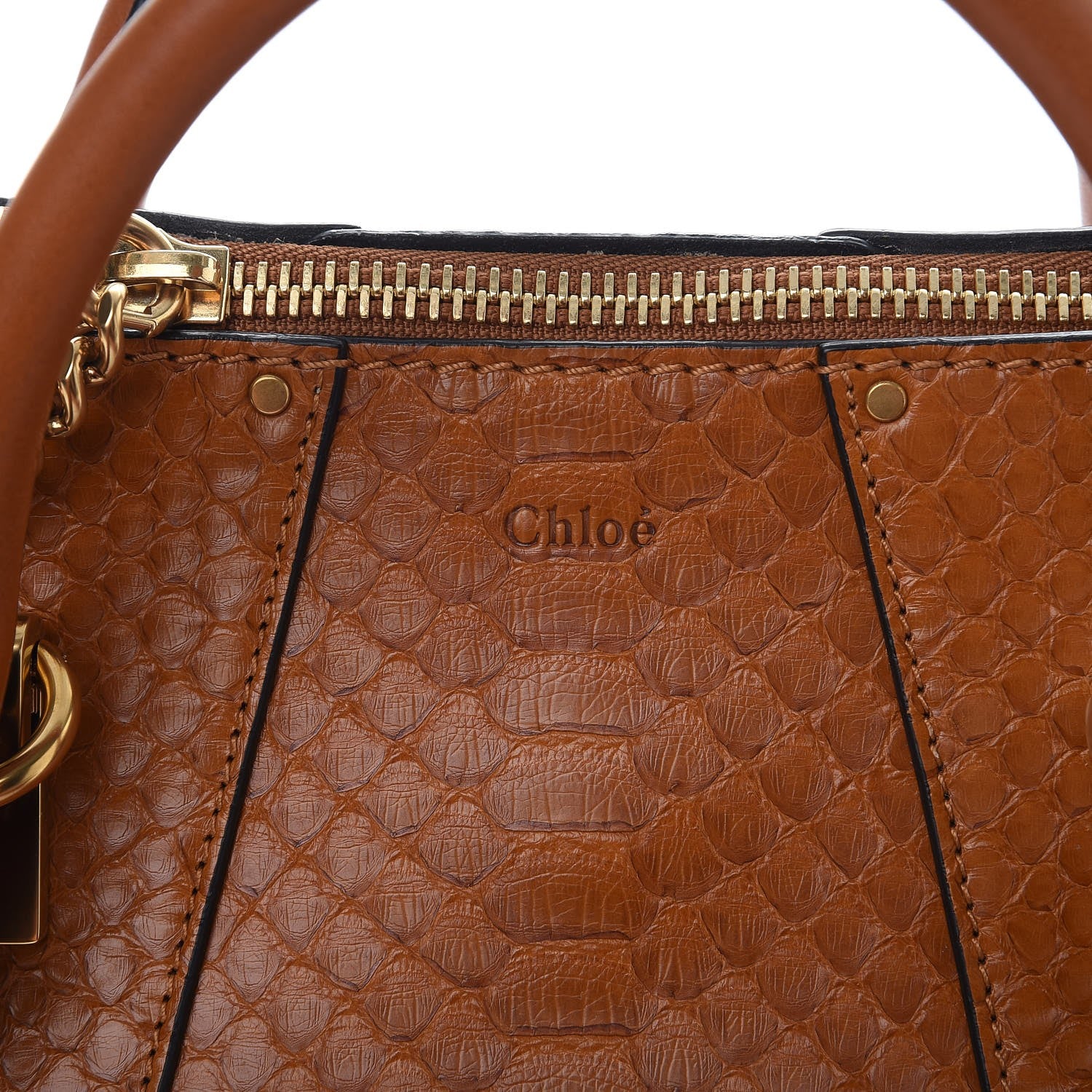 Chloe Python Calfskin Small Hayley Double Carry Satchel Caramel 9 of 9