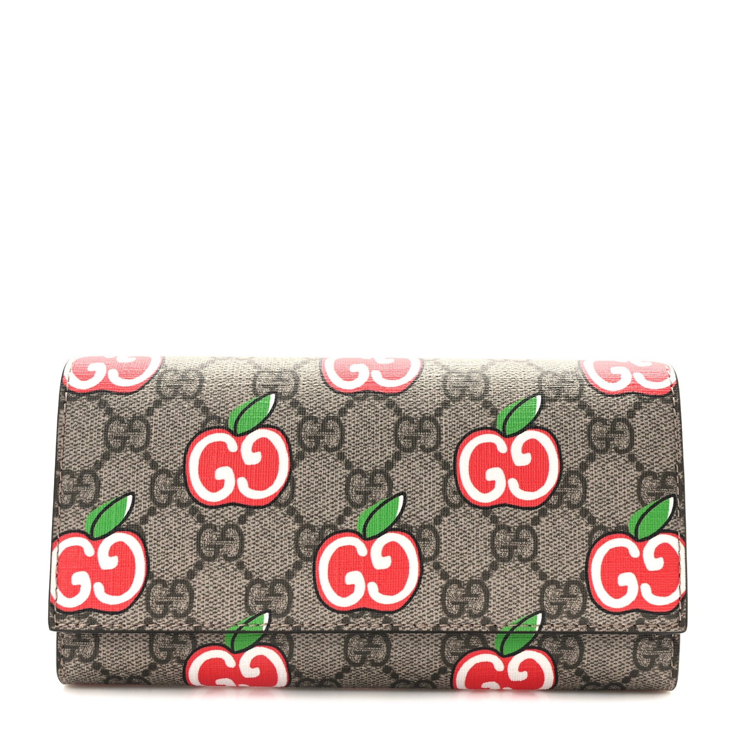 GG Supreme Monogram Apple Continental Wallet Beige Multicolor Lobster Red