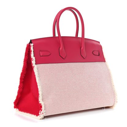 Hermes Swift Twill H Fray Fray Birkin 35 Framboise Ecru 3 of 11