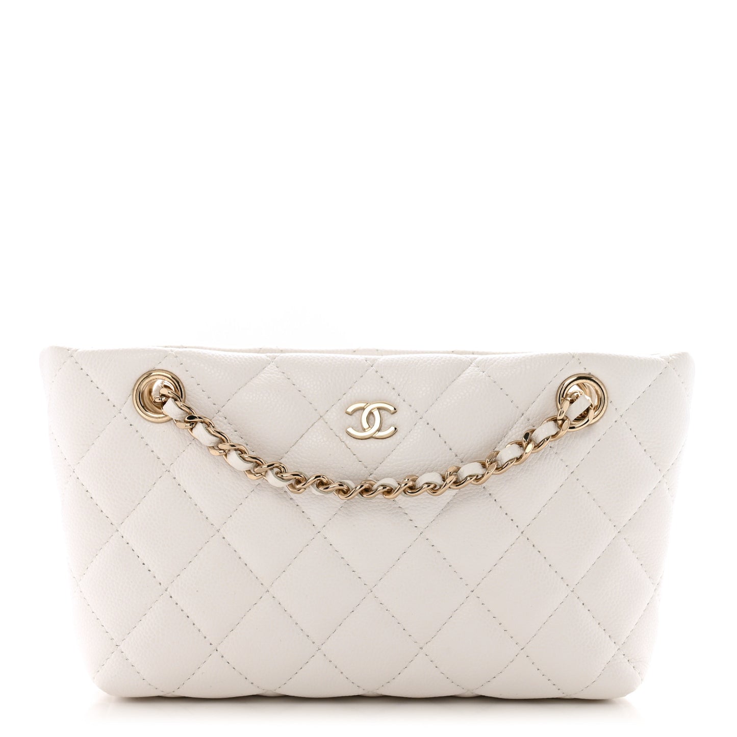 Caviar Quilted Classic Clutch Tote With Chain White