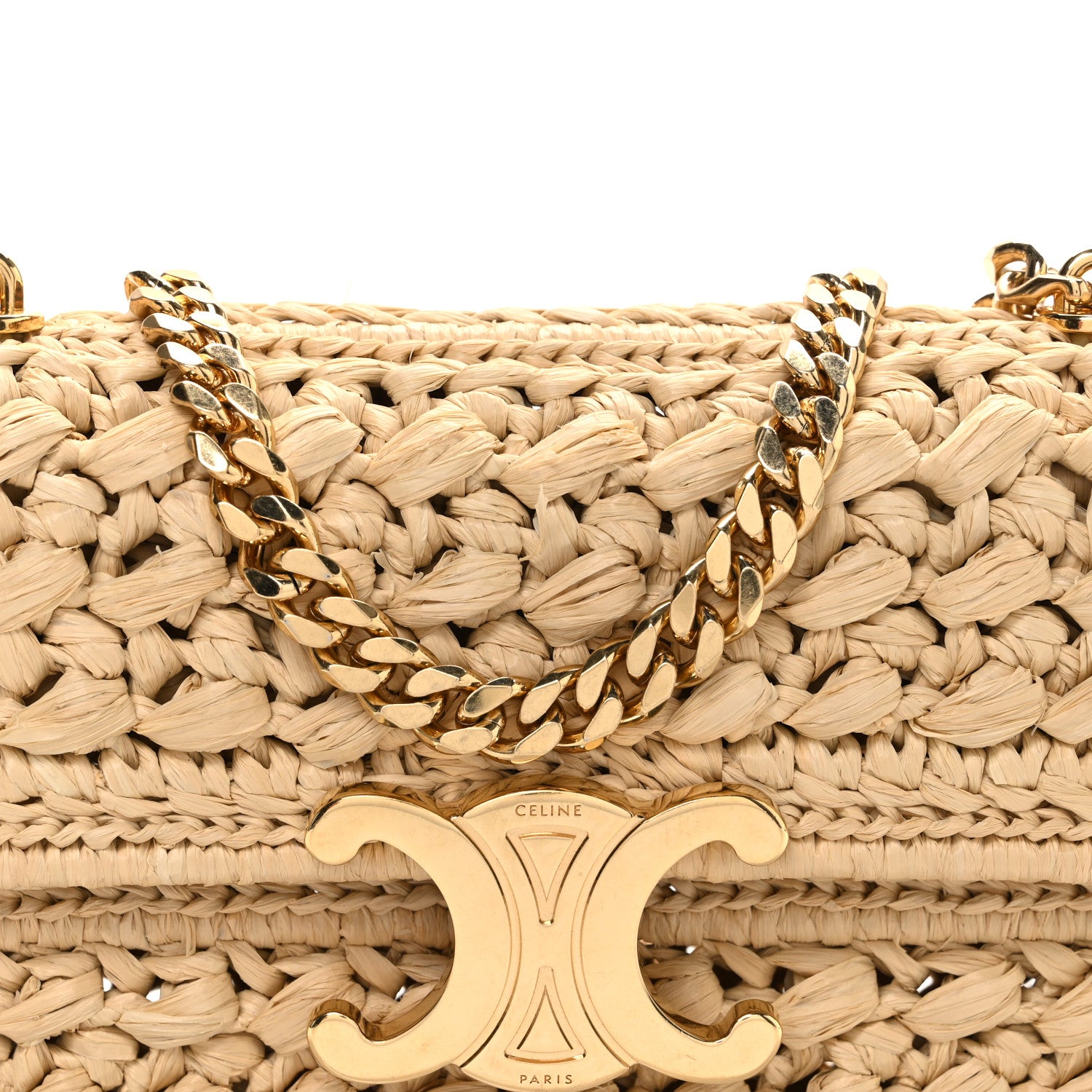 Celine Raffia Effect Claude Chain Shoulder Bag Natural 7 of 9