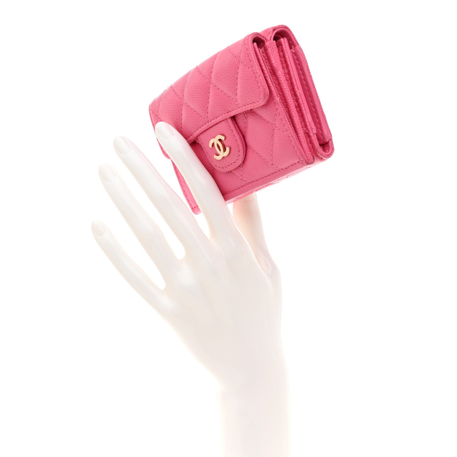 Chanel Caviar Quilted Tri-Fold Flap Wallet Pink 2 of 8