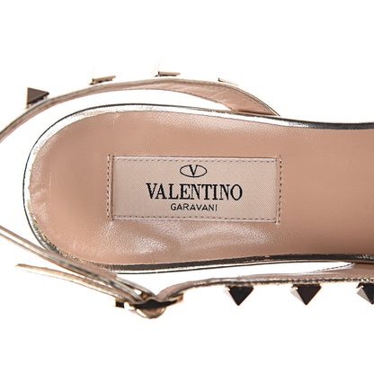Valentino Garavani Metallic Pebbled Calfskin Rockstud Half D'Orsay Slingback 50mm Pumps 37 Platino 7 of 9