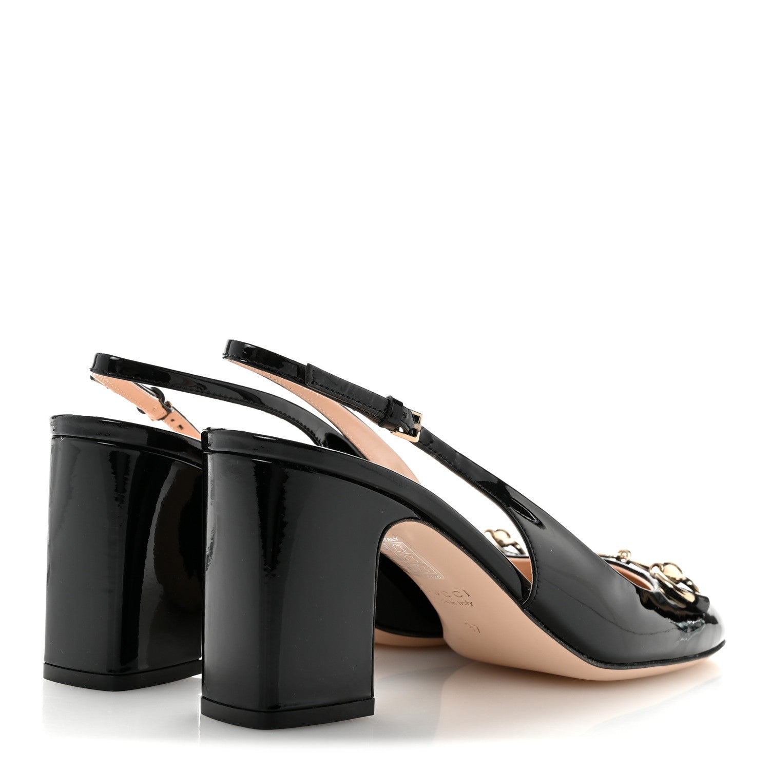 Gucci Vernice Crystal Horsebit Lady Slingback Pumps 37 Black 5 of 10