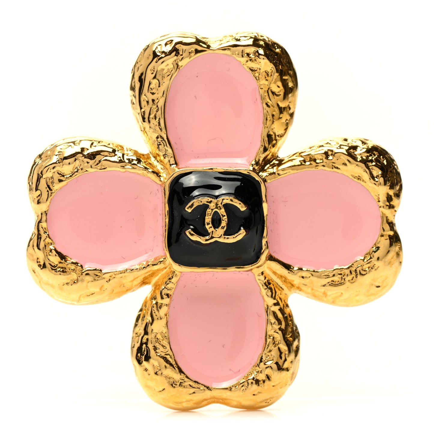 Resin Metal Glass CC Clover Brooch Gold Black Pink