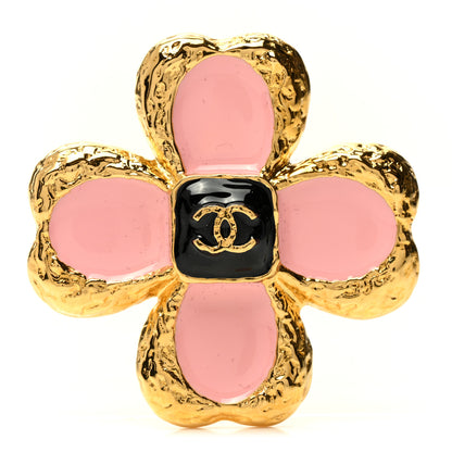 Chanel Resin Metal Glass CC Clover Brooch Gold Black Pink 1 of 5