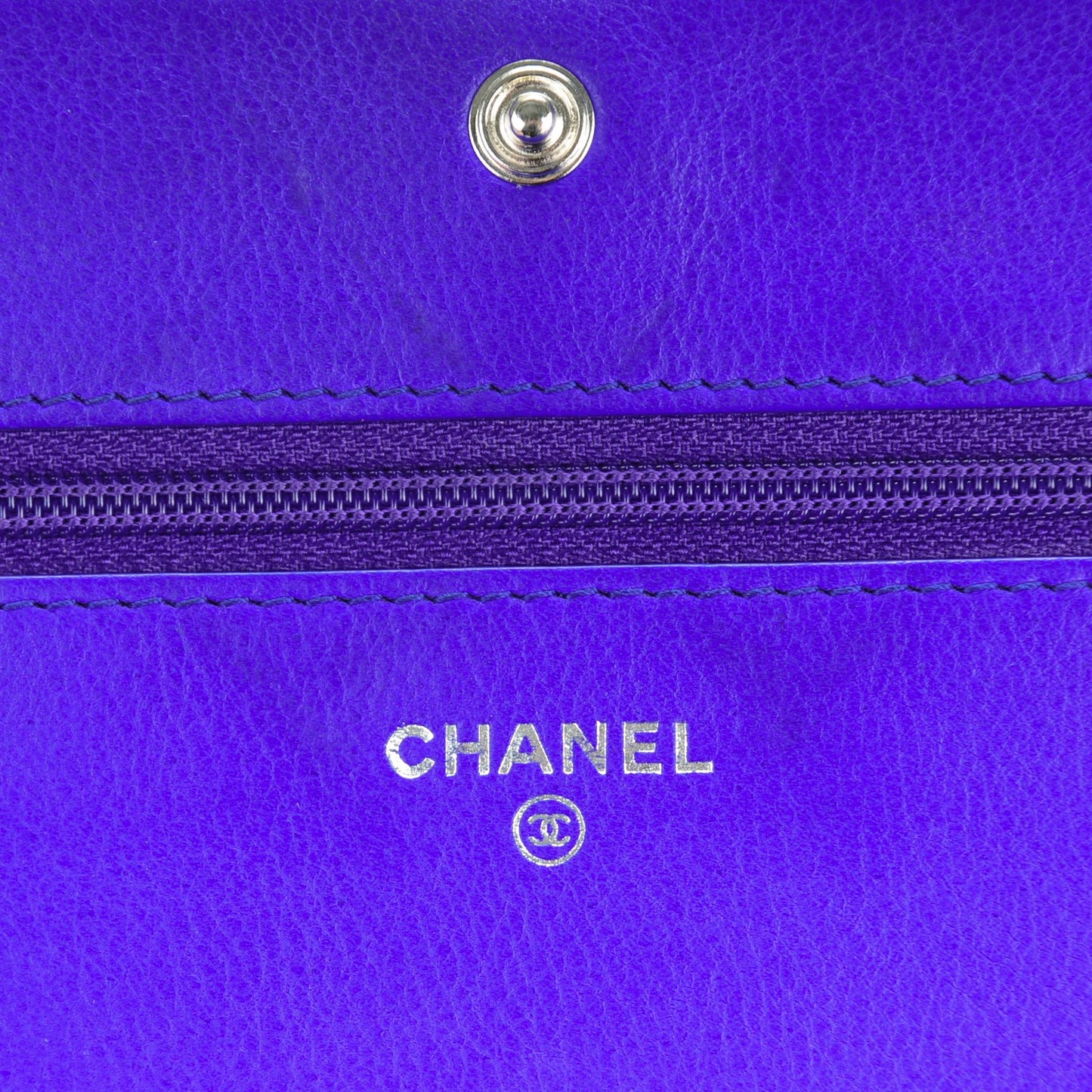 Calfskin Quilted Fancy CC Wallet On Chain WOC Blue