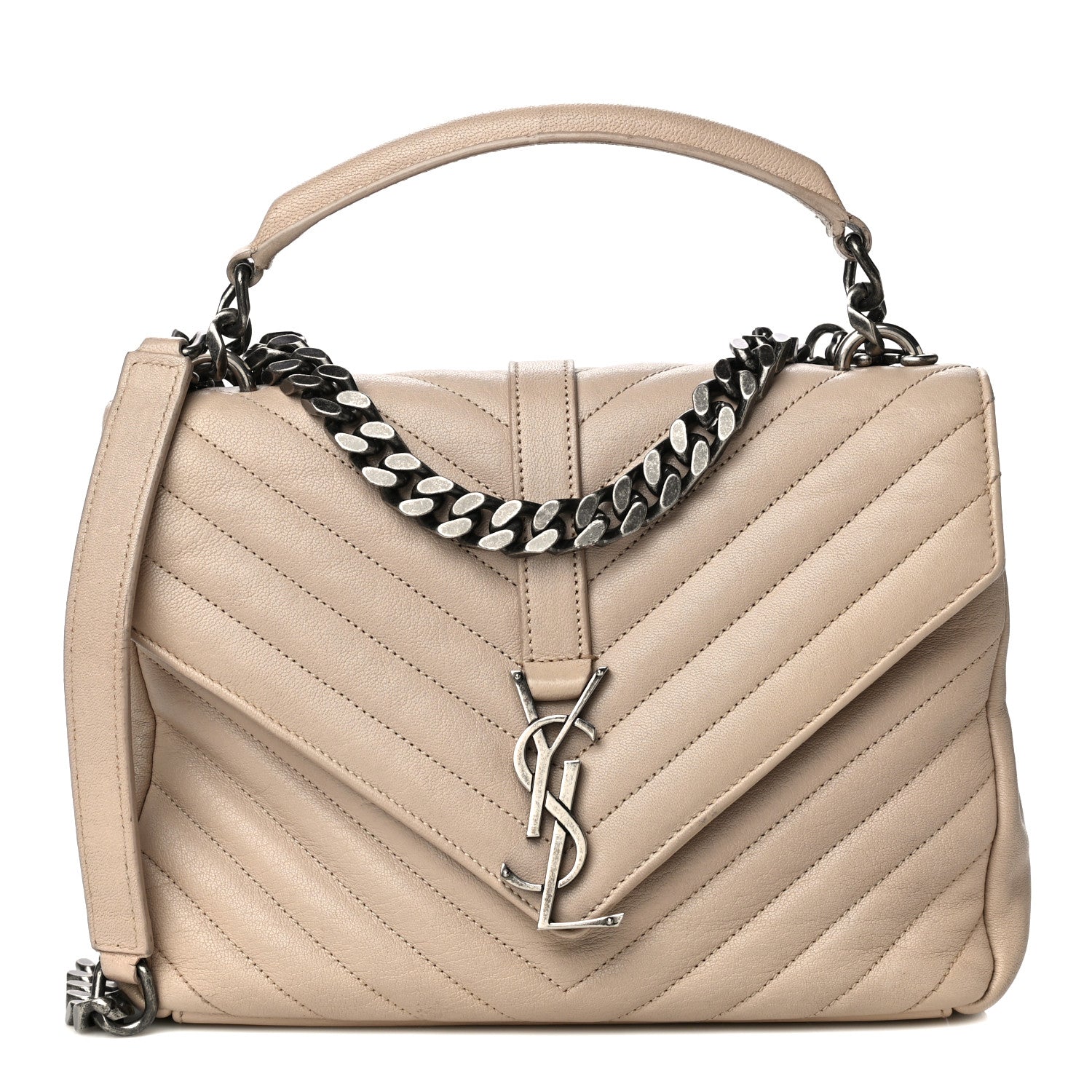 Saint Laurent Sheepskin Matelasse Chevron Monogram Medium College Bag Rose Antic 1 of 17