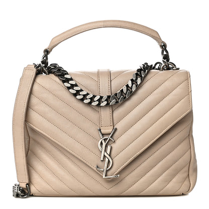 Saint Laurent Sheepskin Matelasse Chevron Monogram Medium College Bag Rose Antic 1 of 17