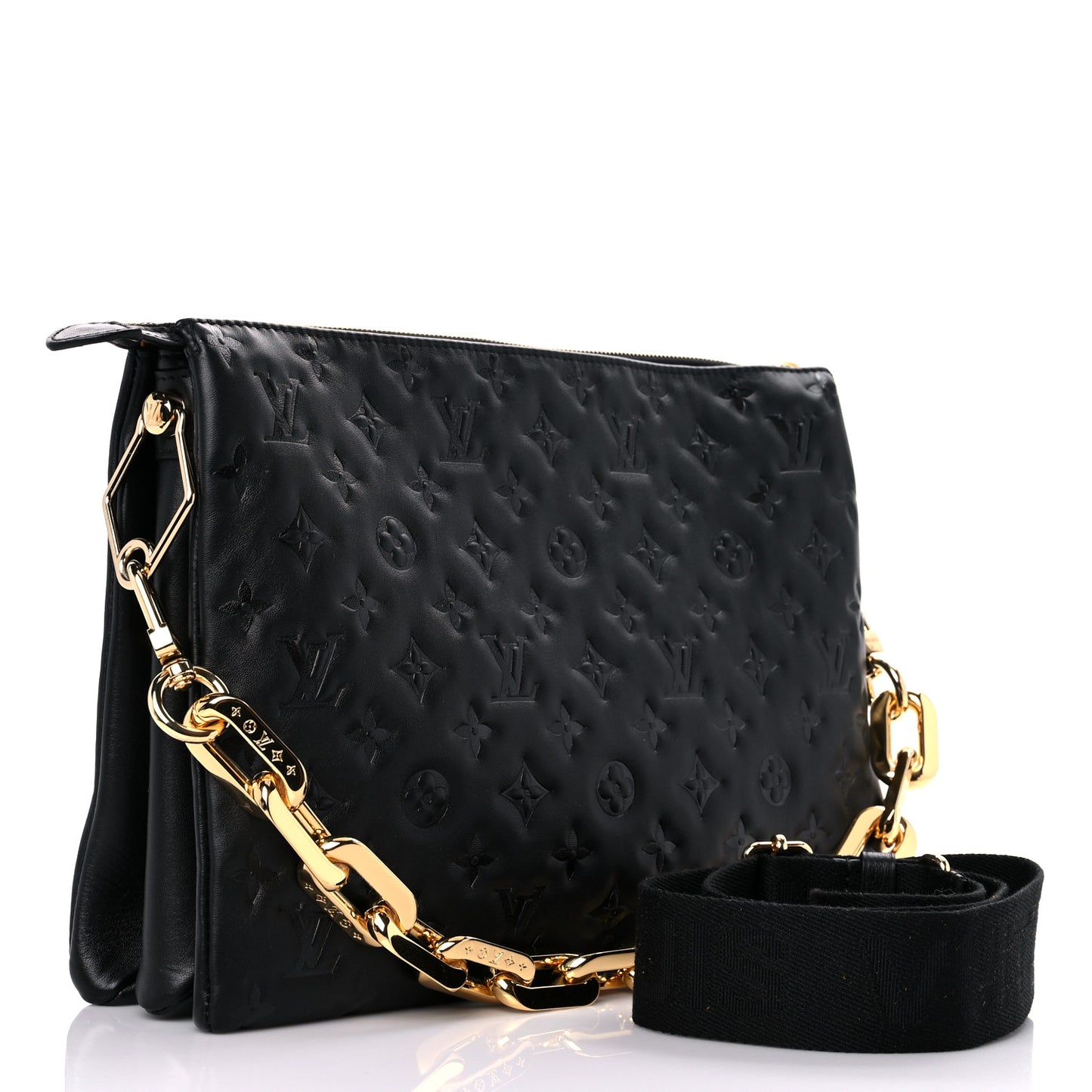 Lambskin Embossed Monogram Coussin MM Black