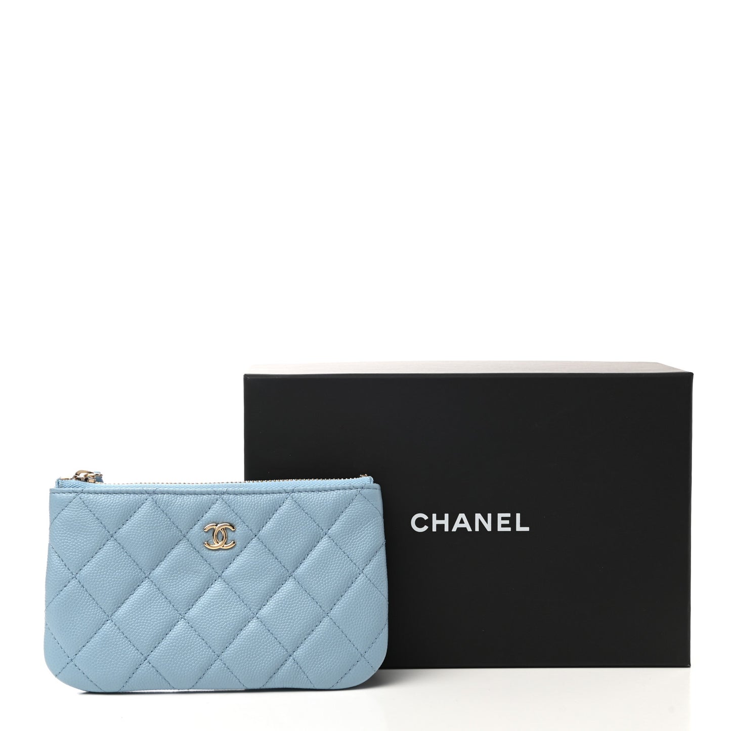 Iridescent Caviar Quilted Small Cosmetic Case Light Blue