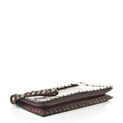 Valentino Garavani Pebbled Calfskin Rockstud Rolling Wristlet Clutch Rubin 4 of 11