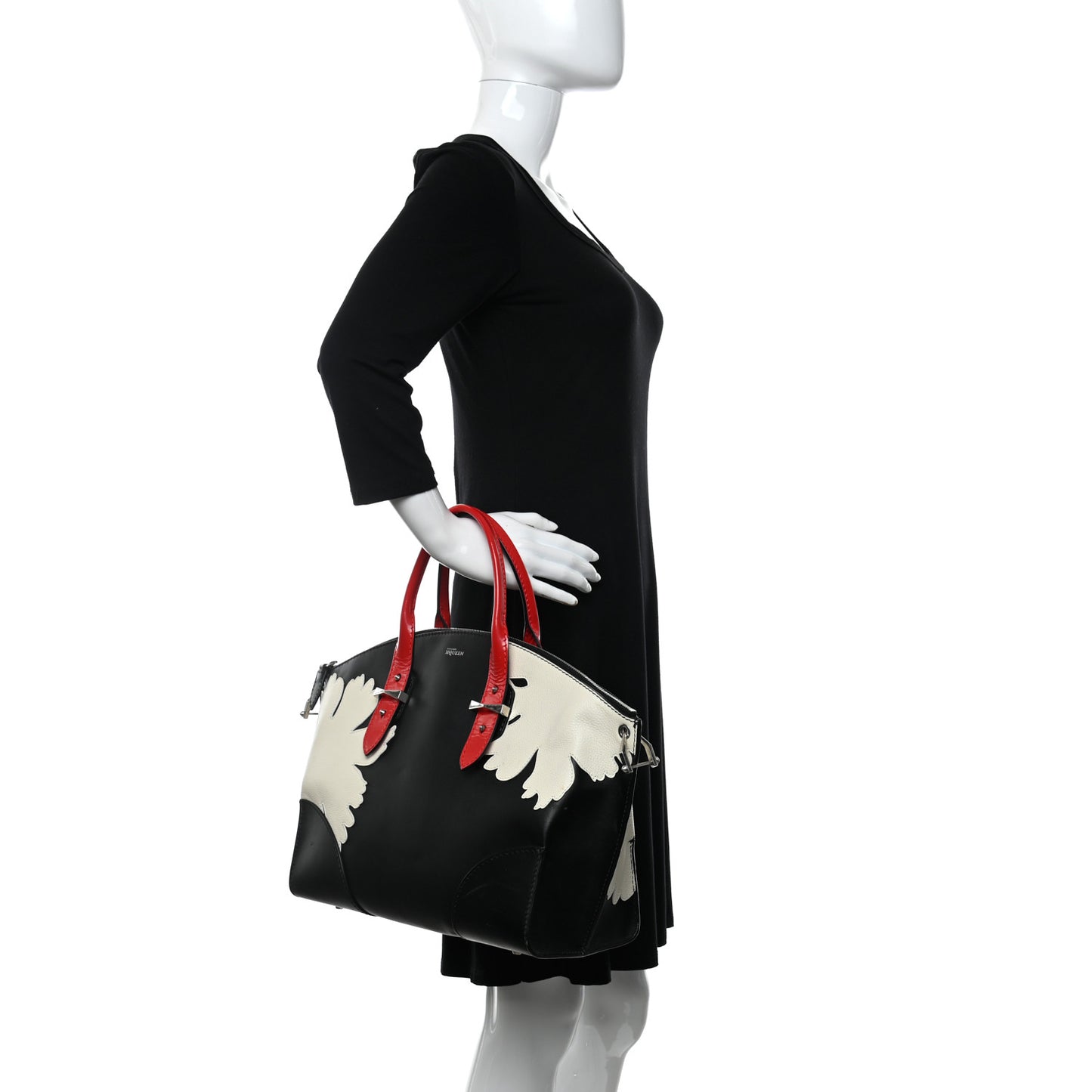Lambskin Applique Lotus Flower De Manta Tote Black Red