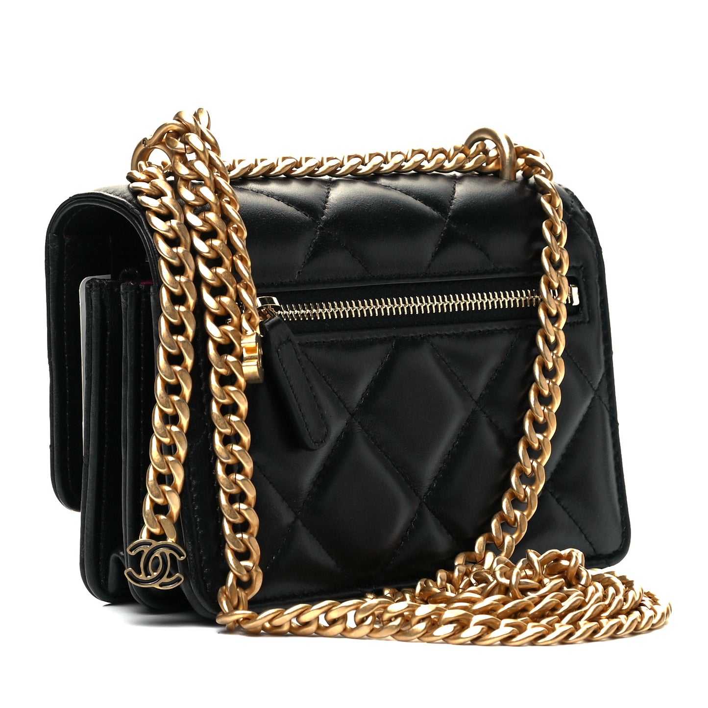Lambskin Enamel Quilted Pending CC Clutch With Chain Black