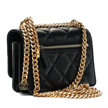 Chanel Lambskin Enamel Quilted Pending CC Clutch With Chain Black 3 of 10