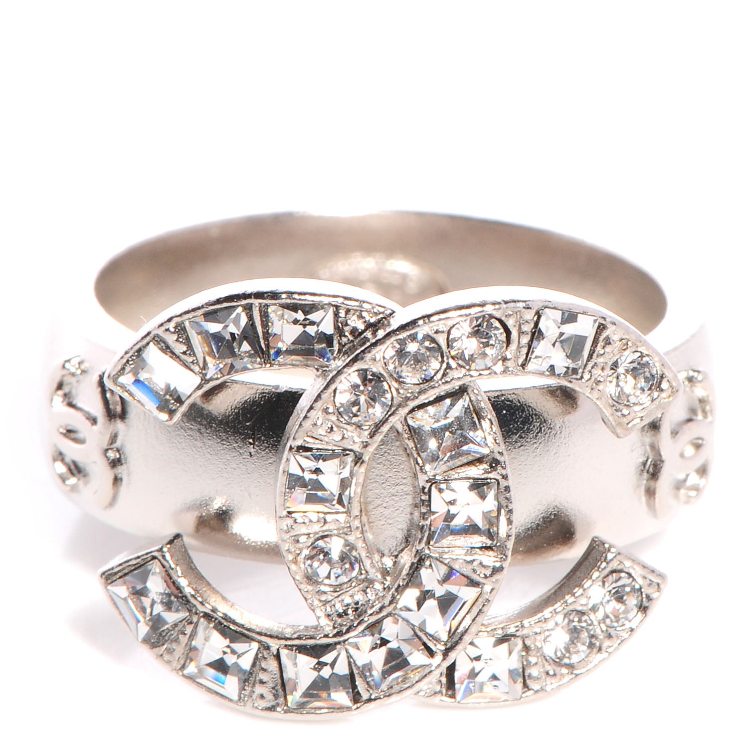 Chanel Crystal Baguette CC Logo Ring Silver 6 1 of 5
