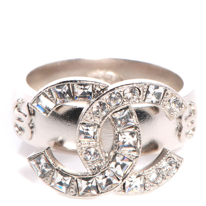 Chanel Crystal Baguette CC Logo Ring Silver 6 1 of 5