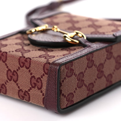 Gucci Monogram Textured Dollar Calfskin Mini Horsebit 1955 Crossbody Bag Sahara Rubino Chardonnay 9 of 9