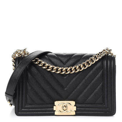Chanel Caviar Chevron Quilted Medium Boy Flap Black 1 of 9