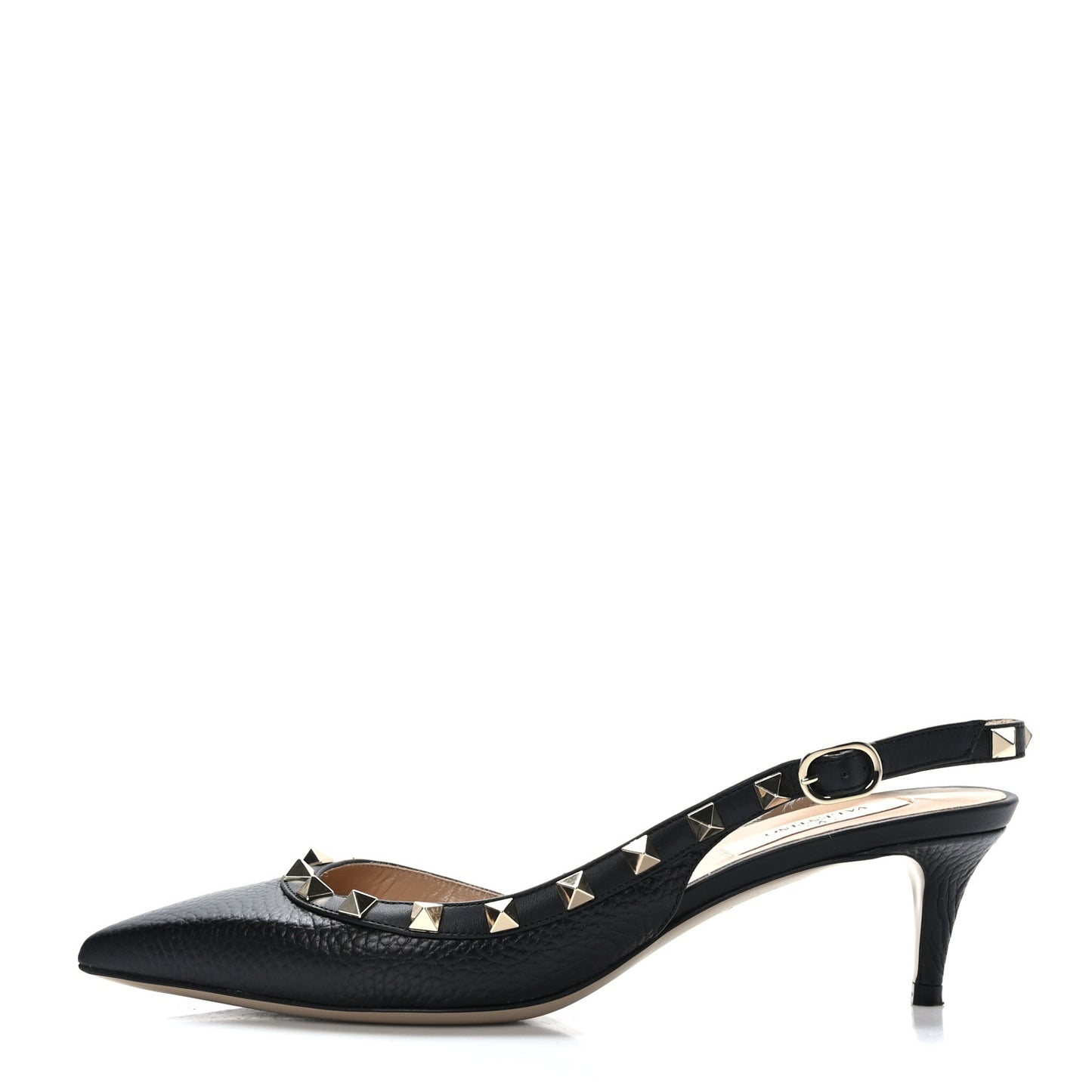 Pebbled Calfskin Rockstud Half d'Orsay Slingback 50mm Pumps 37 Black