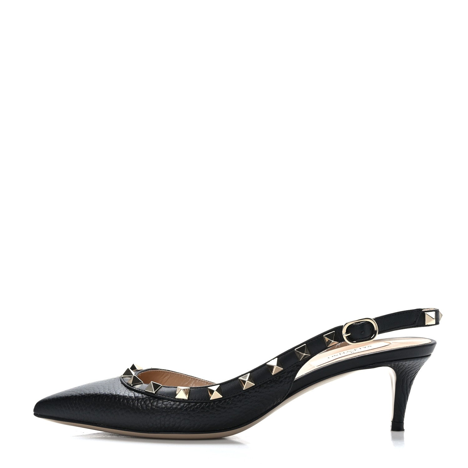 Valentino Garavani Pebbled Calfskin Rockstud Half d'Orsay Slingback 50mm Pumps 37 Black 1 of 9