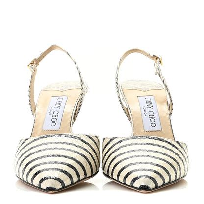 Jimmy Choo Elaphe Striped Tilly 100 Pumps 39 Black Off White 2 of 11