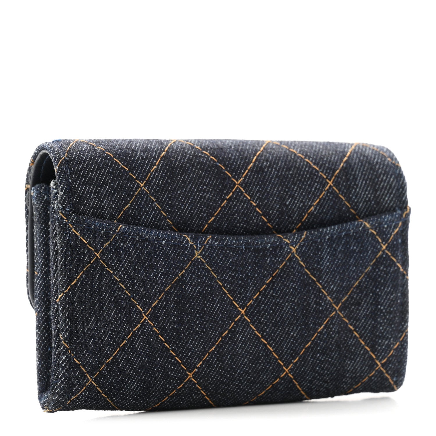 Chanel Denim Quilted Flap Card Holder Wallet Dark Blue Orange 3 of 9