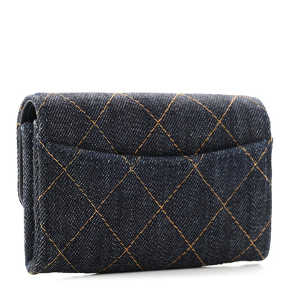 Chanel Denim Quilted Flap Card Holder Wallet Dark Blue Orange 3 of 9